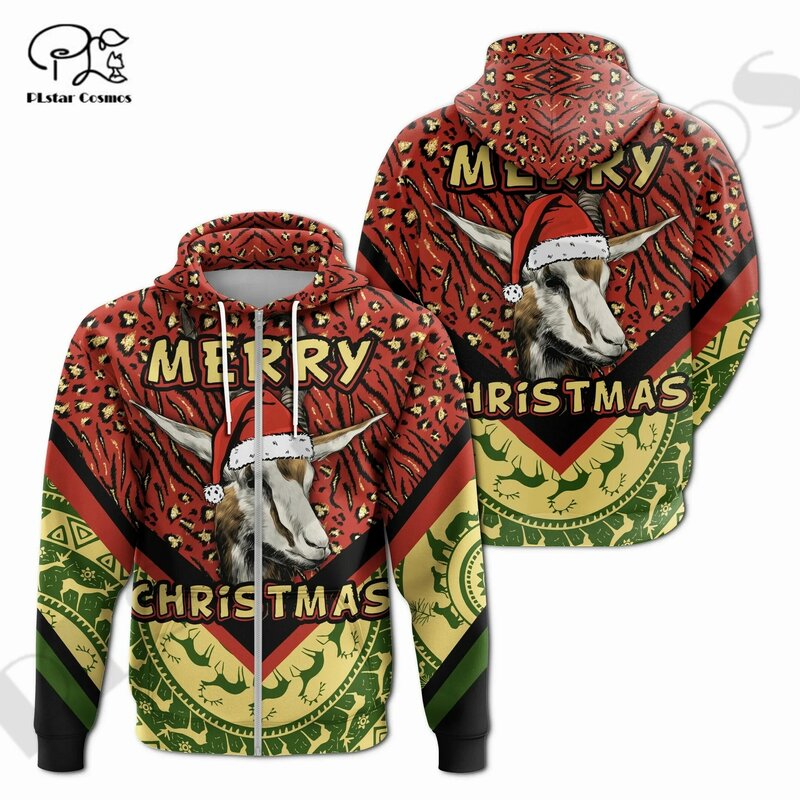Plstarcosmos 3dprinted mais novo natal springbok áfrica único unisex pulôver hrajuku streetwear casual hoodies/zip/moletom