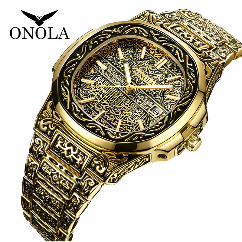 Роскошные золотые мужские часы бренда ONOLA модные стальные водонепроницаемые золотые часы мужские часы olock Reloj Hombre