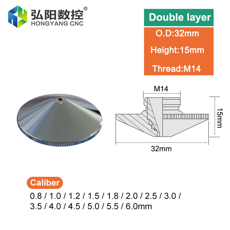 Testa di taglio Laser a fibra diametro 32mm più ugello per saldatrice CNC diametro singolo e doppio strato 0.8-6.0 filetto 14mm