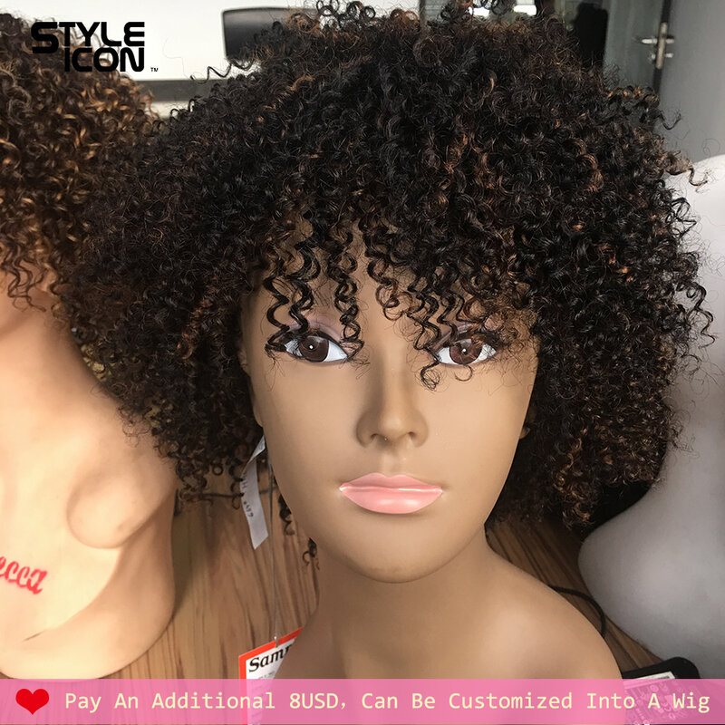 Styleicon-mechones de pelo rizado corto brasileño, extensiones de cabello humano con cierre, 158G por paquete, 10 colores, P4/27