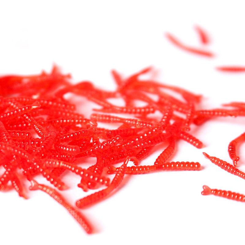 50 pz/lotto realistico verme rosso esca morbida odore gamberetti odore artificiale Silicone richiamo di pesca basso 2cm simulazione lombrico Takcle