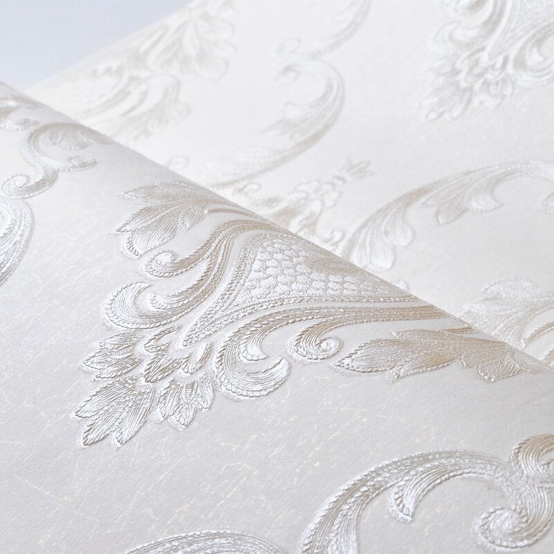 Papel tapiz Damasco en relieve blanco cremoso para decoración del hogar, papel de pared texturizado 3D con patrón Floral, rollo de 10M, para dormitorio y sala de estar