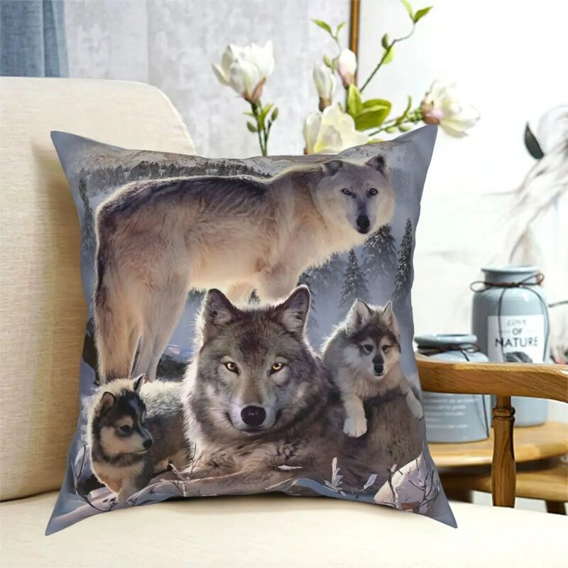 Lobo família quadrado fronha poliéster criativo zip decoração sofá almofada caso atacado 18"