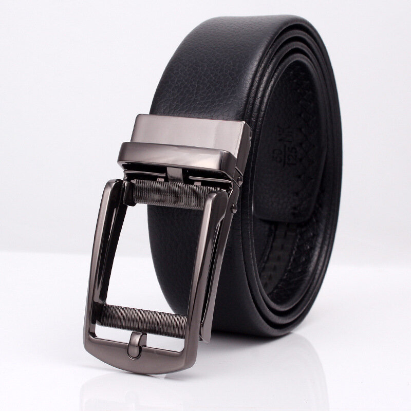TJ-Tianjun New 2020 Men's Automatic Belt Buckle Fake Needle Buckle Belt Leather Business Casual Clip Trousers Dress Belt  N333