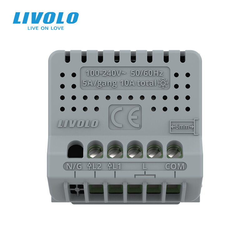 Livolo – Interrupteur tactile mural nu, 2 boutons, 1 voie, 220-250V AC, sans panneau, pour éclairage, standard UE (VL-C702)