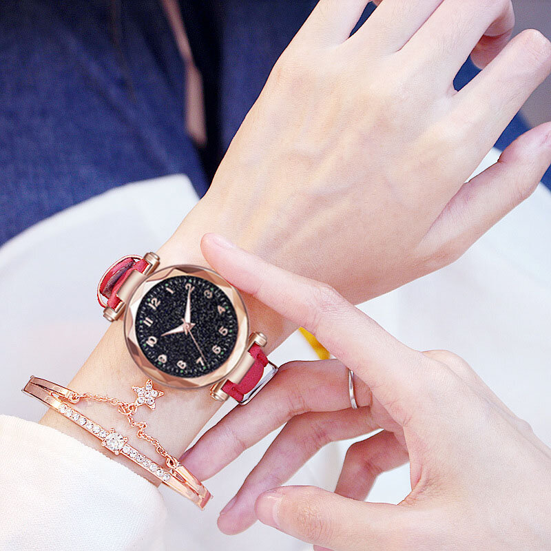 Mode Vrouwen Horloges Beste Verkoop Star Sky Wijzerplaat Klok Luxe Vrouwen Armband Dameshorloge Quartz Horloges Relogios Feminino
