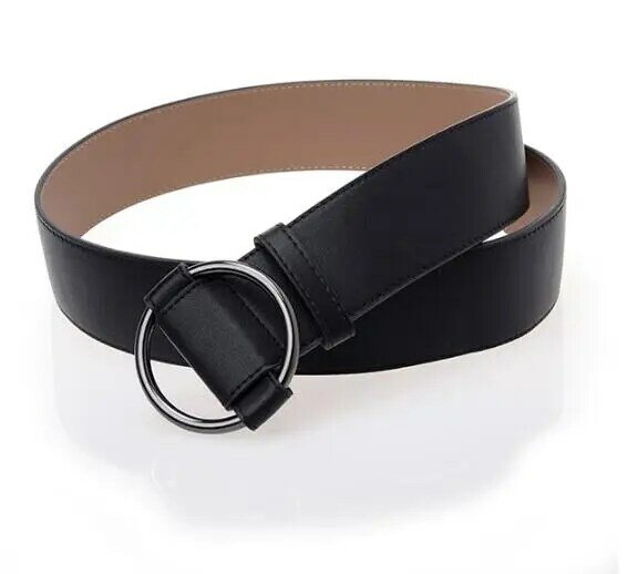 Cinturón con hebilla negra para mujer, cinturón ancho de cuero genuino, a la moda, para estudiantes, pantalones sencillos informales