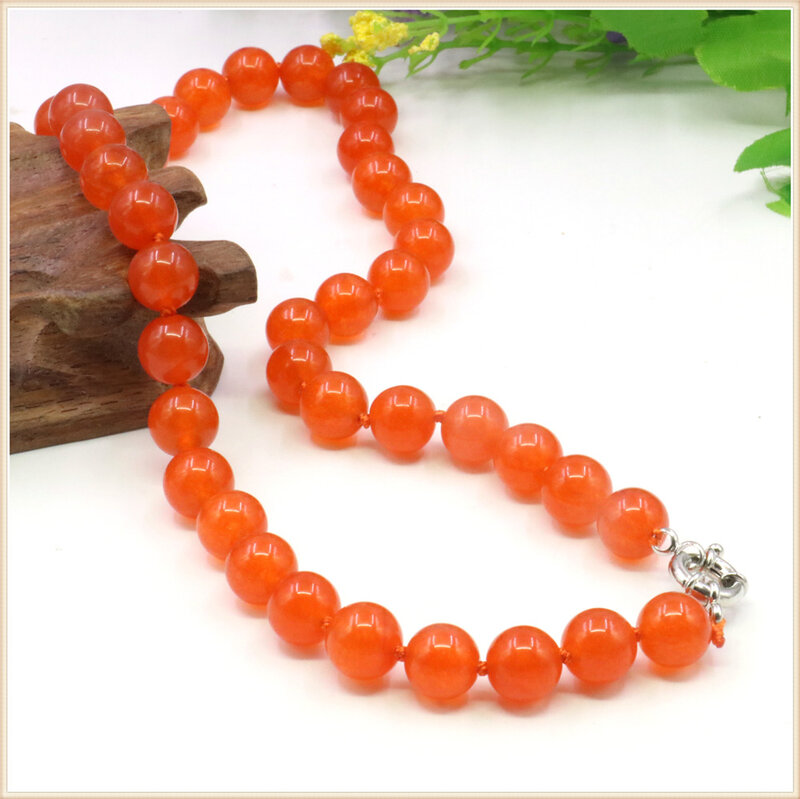Collier en Jades de calcédoine Orange pour femmes, 8, 10mm, rond, pierre naturelle, fermoir au volant, accessoire de cou, conception de bijoux pour femmes