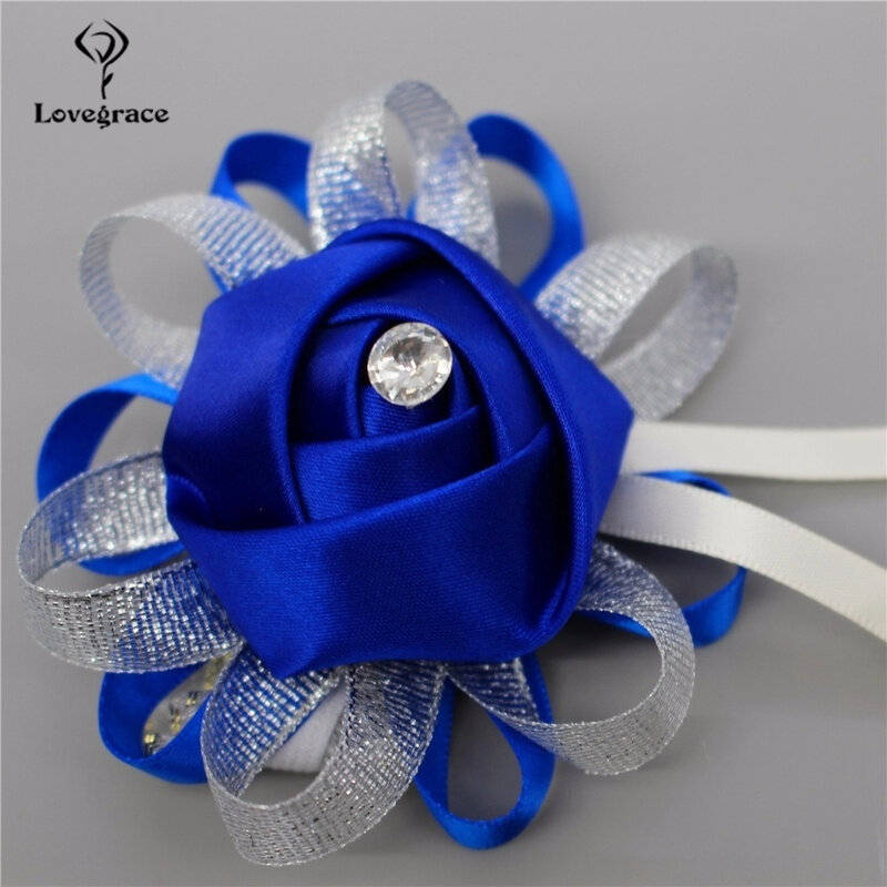 Lovegrace ประดิษฐ์ดอกไม้งานแต่งงานสร้อยข้อมือดอกไม้ผ้าไหมกุหลาบน้องสาวสีฟ้าสร้อยข้อมือเจ้าสาวพรหม
