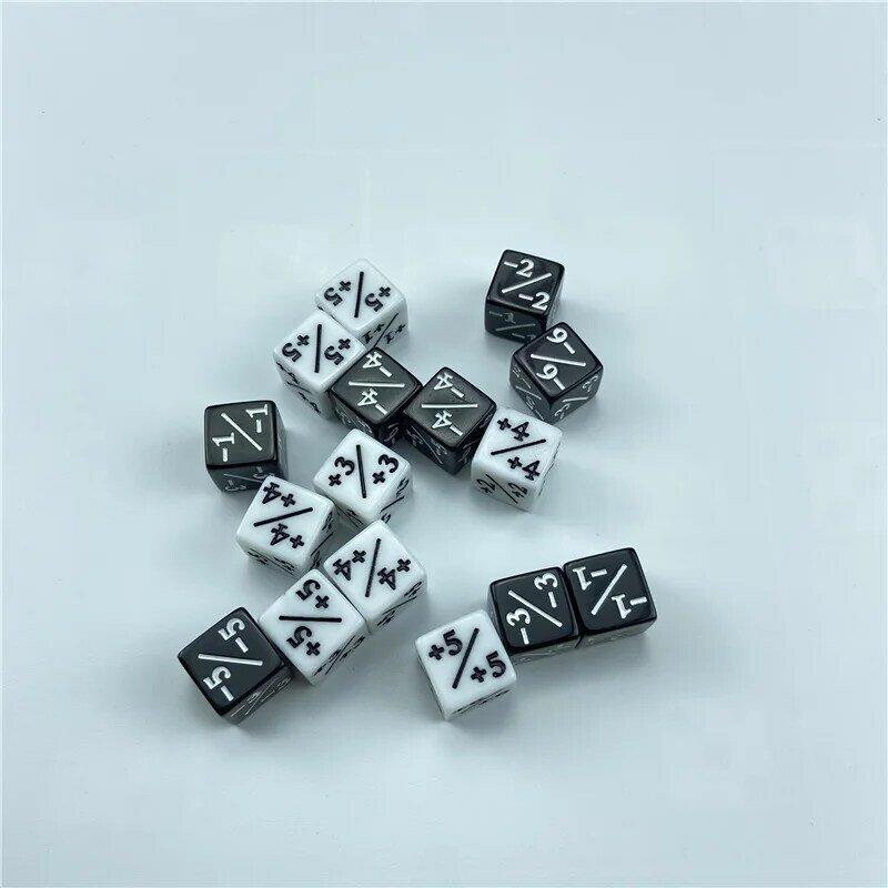 Счетчики костей, 10 шт., 5 положительных + 1/+ 1 и 5 отрицательных-1/-1 для настольной игры Magic The Gathering, забавные кубики белого и черного цветов