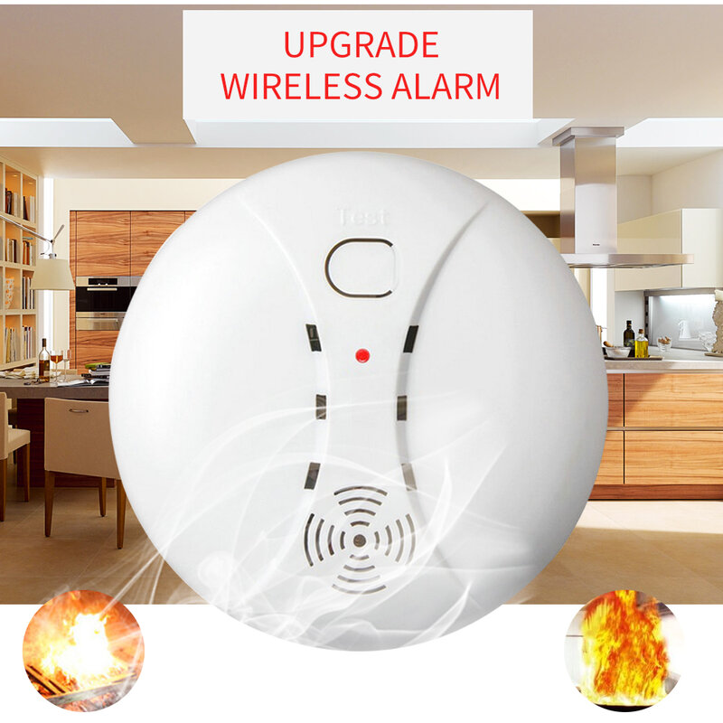 Sensor detector de humo inalámbrico para el hogar, sistema de alarma de 433MHZ/ wifi, sistema de seguridad contra incendios y humo
