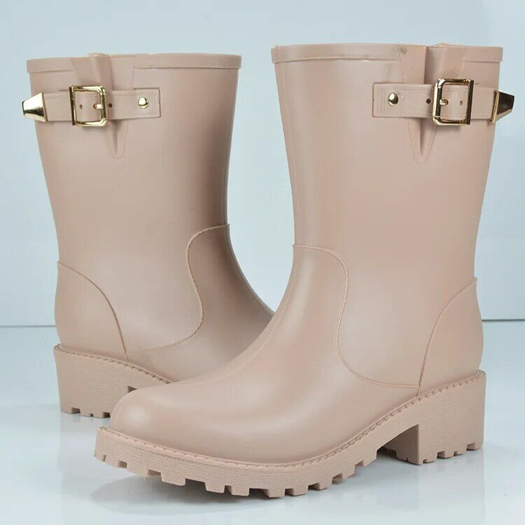 Botas femininas botas de design de marca botas de chuva sapatos de borracha sólida à prova dwaterproof água sapatos de moda