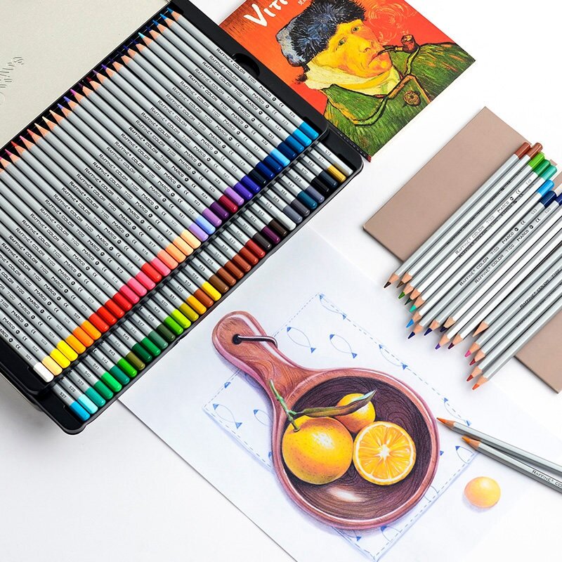 Marco-juego Profesional de lápices de colores al óleo con caja de Metal, lápiz de acuarela no tóxico para dibujar, regalo, suministros de pintura