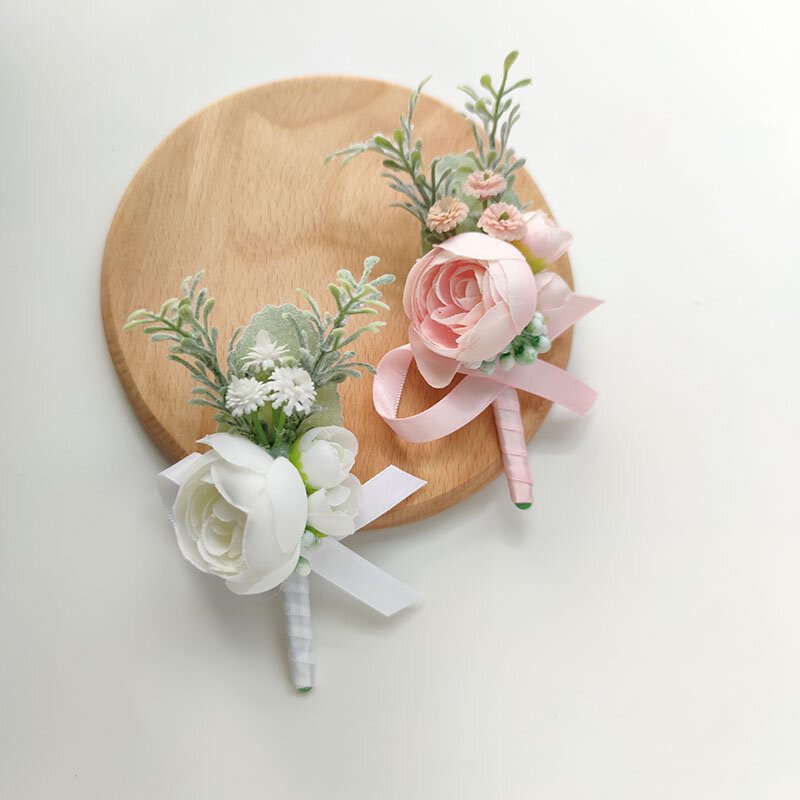 Boutonniere Corsage Bruiloft Accessoires Bruidsmeisje Kunstbloem Zijde Rose Mannen Broche Bloemen Suits Pins Huwelijk Decoratie