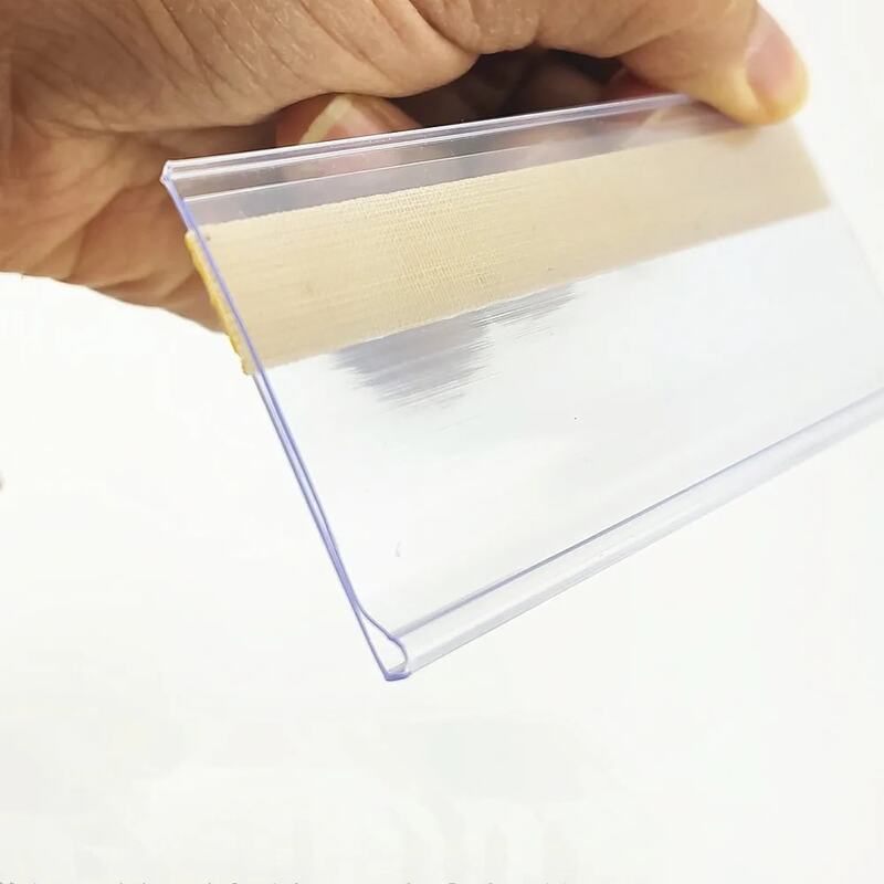 H4cm Plastic PVC Shelf Data Strips Clip Holder Merchandise Price Talker Sign Label Display Adhesive Tape Back 100pcs