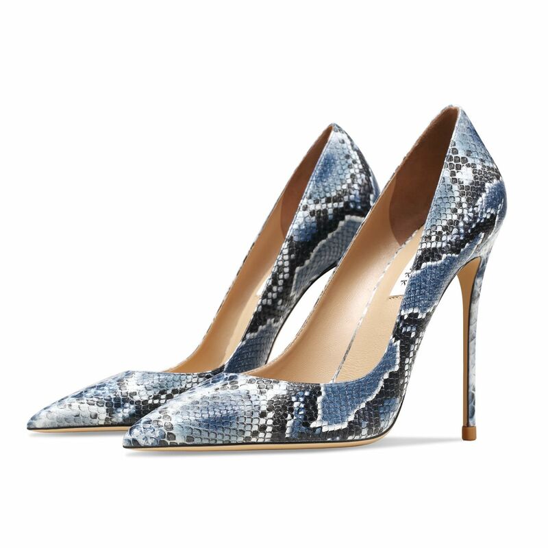 Zapatos de tacón alto con patrón de serpiente para mujer, calzado Sexy de piel auténtica para boda, tacones de aguja de 6/8cm, novedad de 2022