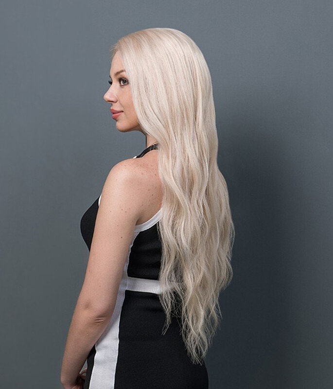 Lange Weiße Asche Blonde Remy Menschenhaar Lace Front Perücke 22 inch Dichte 130%
