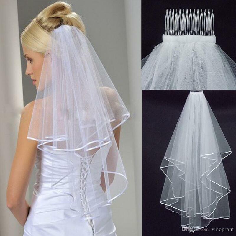 White Wedding Bridal Veil Tulle Bridal Veils with Comb Wedding Veils Lace Ribbon Edge For Marriage Wedding Accessories