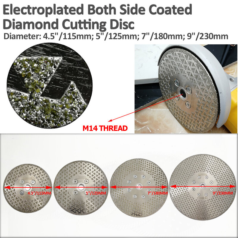 SHDIATOOL 1pc 9"/230mm M14 Flange Electroplated Diamond Cutting Grinding Discs Granite Marble Double Stone Side Coated Saw Blade