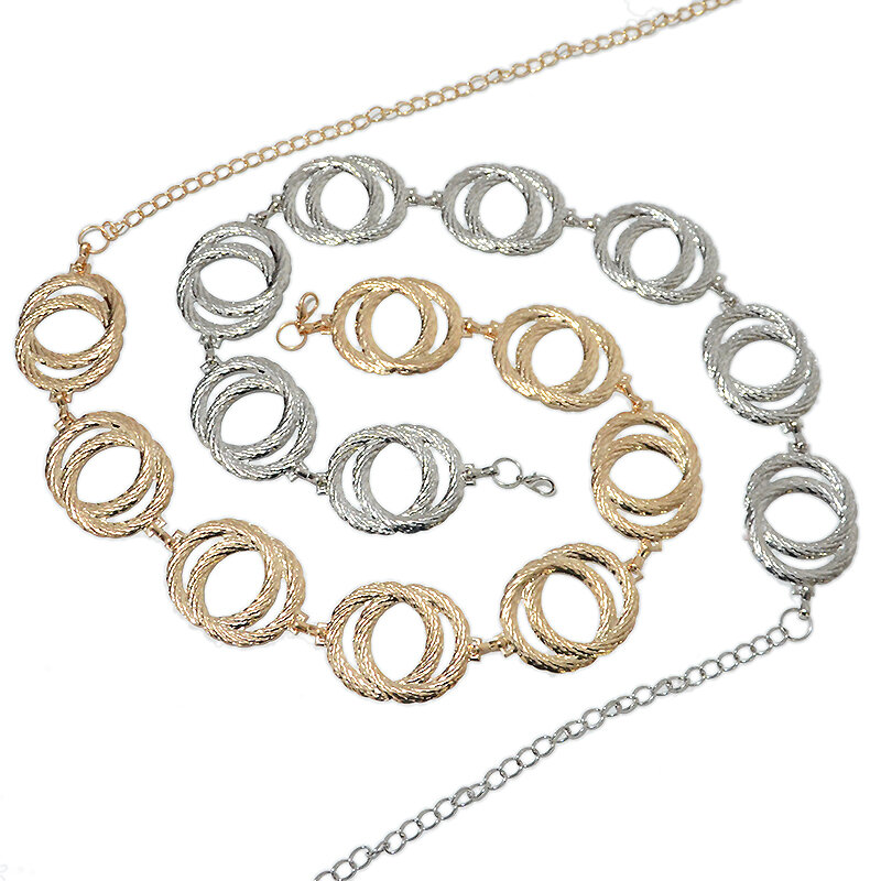 Ремень-цепочка Женский, металлическая, золотистая, серебристая, с двумя петлями, Bg-1428