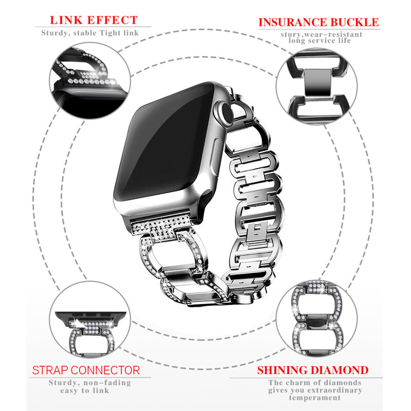 Diamant band für apple watch serie 5 4 3 2 1 armband frauen edelstahl iwatch gurt 42mm 38mm 40mm 44mm Zubehör