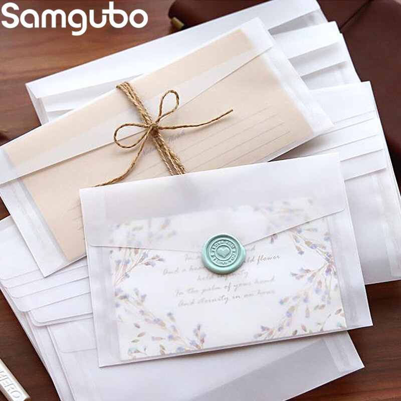 Envelope transparente personalizado, conjunto de Envelopes de papel translúcido carta vintage, convite de casamento Envelopes para cartões 10pcs por lote