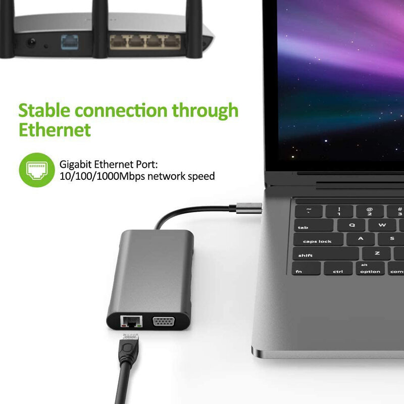 Hub tipo C con USB tipo-C a 4K HDMI adaptador VGA RJ45 Ethernet Lan SD TF USB-C 3,0 Typec 3,5mm conector de Audio y Video para MacBook Pro OTG