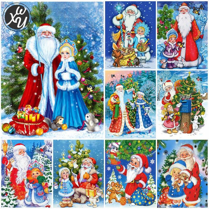 WEIWEI เพชรโมเสค Santa Claus รอบสแควร์เต็มรูปแบบข้าม Stitch คริสต์มาสเพชรสำหรับผู้ใหญ่ Diy หัตถกรรมสำหรับตกแต่ง