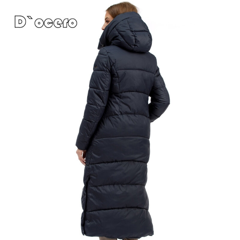 D'OCERO 2022ผู้หญิงฤดูหนาวหนา Hooded Parkas เข่ายาวเบาะ Quilted เสื้อ Oversize เสื้อแจ็คเก็ต Windproof หญิง Outerwear