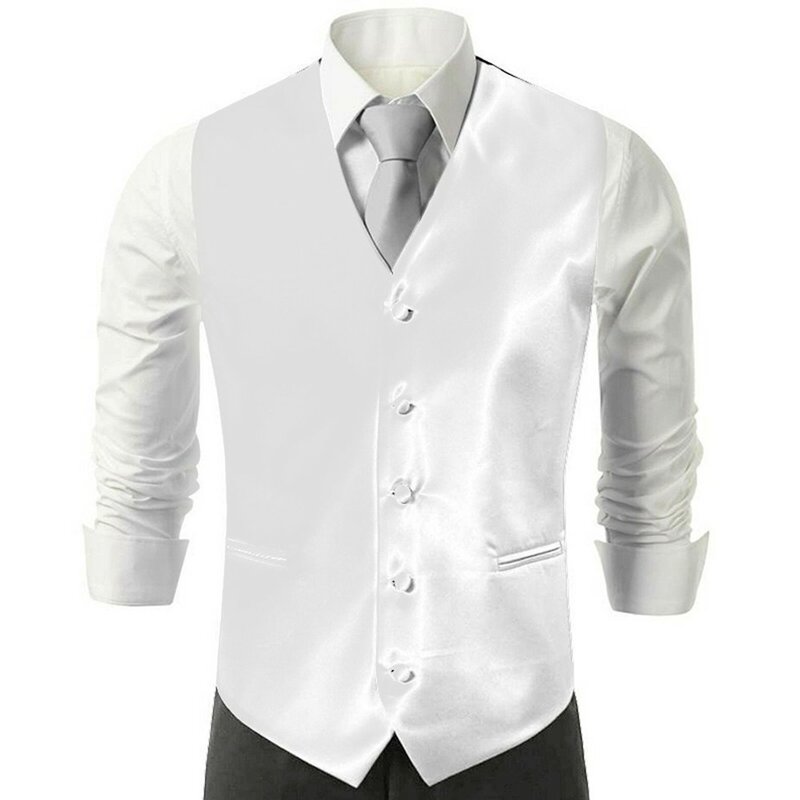 Men Waistcoat Dress Vest Neck Tie Hankie Set Slim Groom Groomsman Wedding Suit Formal Business Jacket Dress Blazer Vests Formal