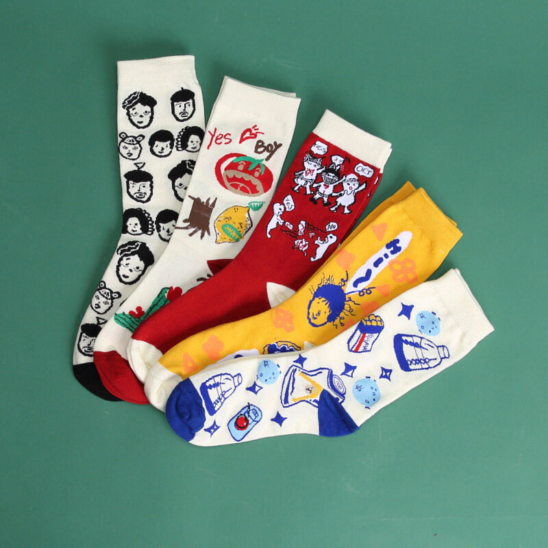 Gorąca sprzedaż śmieszne skarpetki kobiety kreatywna rysunkowa ilustracja koreański styl Harajuku oddychająca bawełna Casual Happy Skateboard Socks