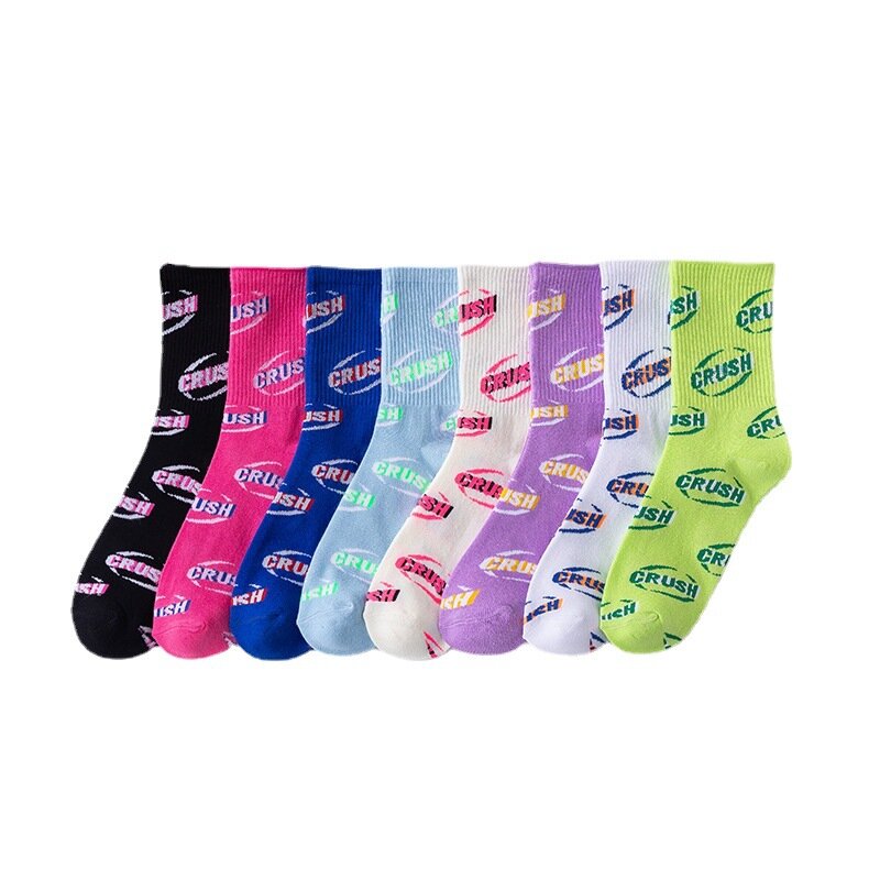 Mulher meias bonito fluorescente cor letra meias estilo europeu e coreano moda rua esportes primavera e verão tendência meias