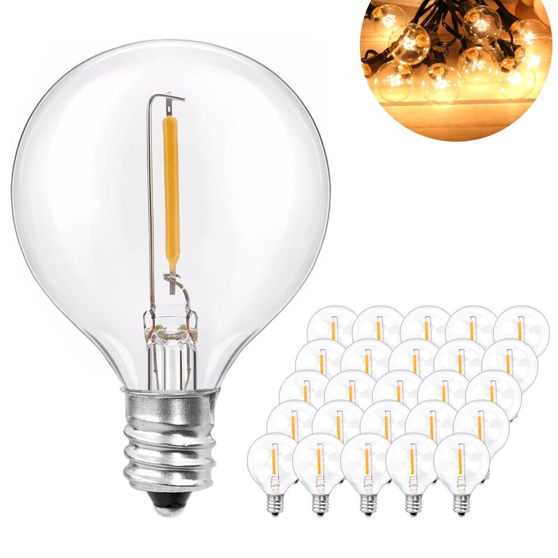 25Pcs G40 LED String Light Bulb Replace 120V/220V Led Bulb E12 Base Socket Holder Bulb For Home Garden Decoration