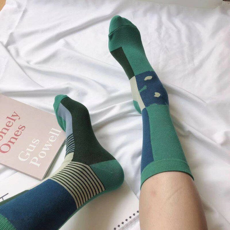 Fashion Geometry Aesthetic Socks Unisex Literary Personality Combed Cotton Socks Korean Harajuku Art Socks Sox Dropshipping 2020