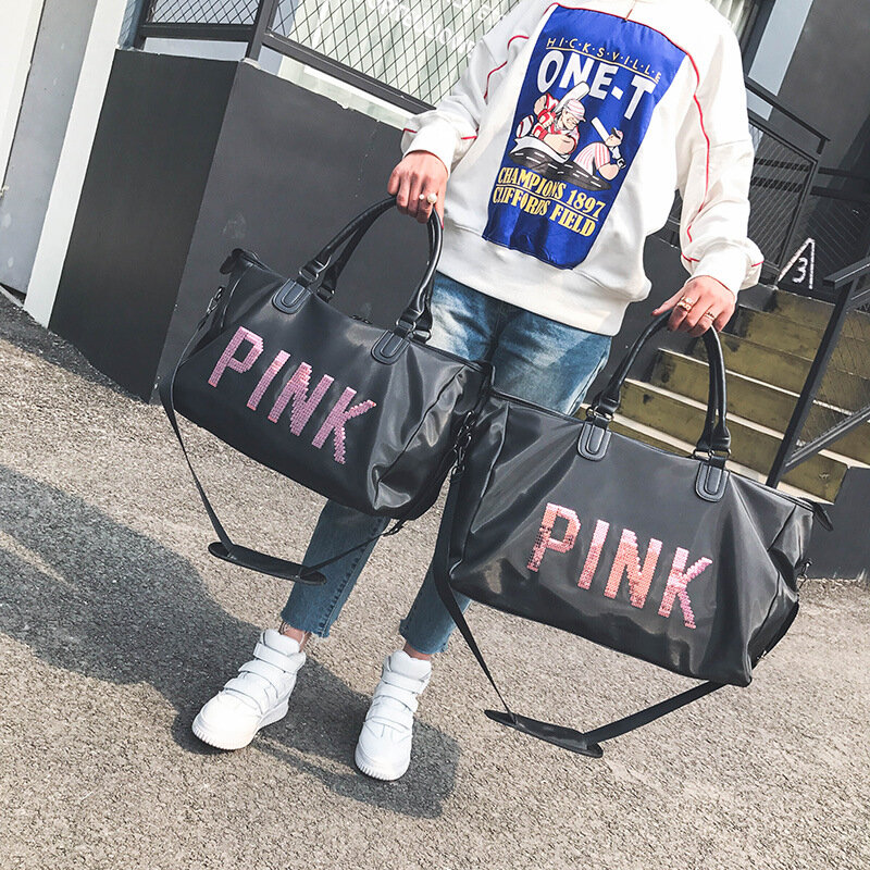 Kissyenia, bolsos de viaje portátiles de moda con lentejuelas de marca rosa, bolsa de equipaje de entrenamiento de gran capacidad, bolso de mujer grande K1033