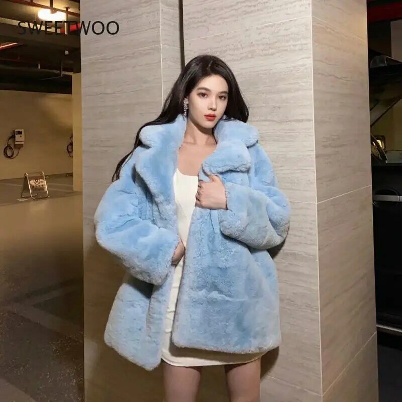 Winter Women's High Quality Mink Rabbit Fur Coat Luxury Fur Coat Loose Lapel Coat Thick Warm Oversized Women's Plush Coat 2022