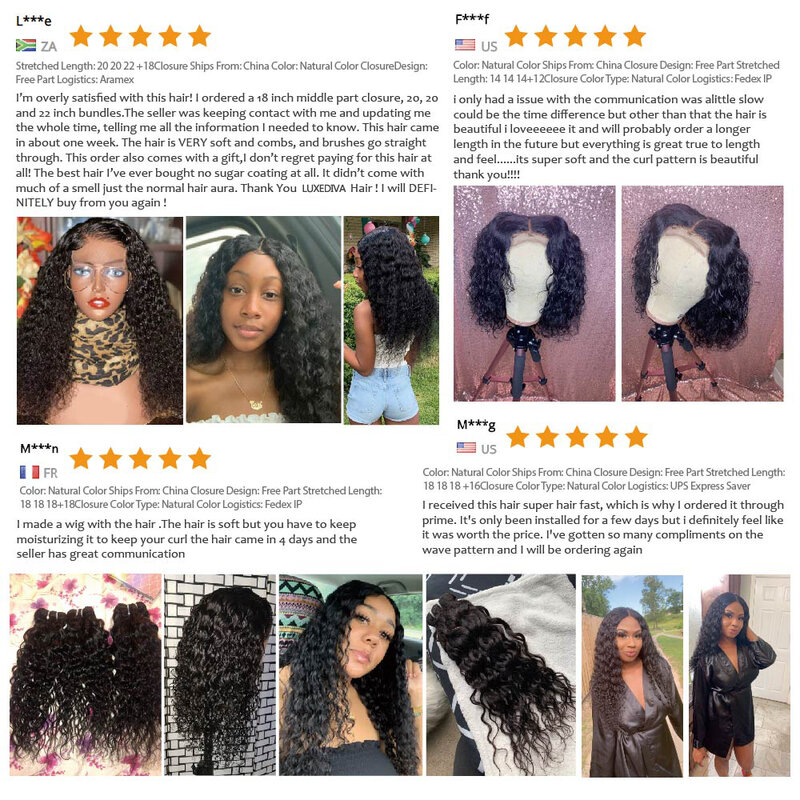 Luxediva Brazilian Water Wave Bundles With Closure Wet And Wavy Human Hair 3 Bundles With Closure and Mink Remy Curly Hair Weave