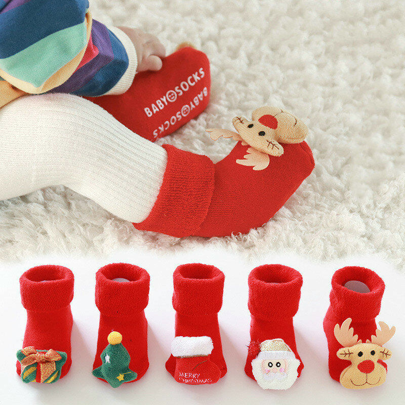 Calcetines de algodón con dibujos animados para niños, calcetín de navidad para bebés, otoño e invierno