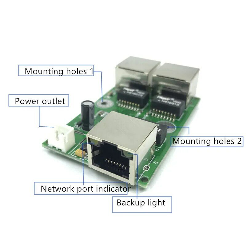 OEM fabryki bezpośrednie mini szybkie 10 / 100 mb/s 3-port Ethernet 2 rj45 1 * 8pin głowy port sieciowy lan hub rozdzielnica dwie warstwy pcb