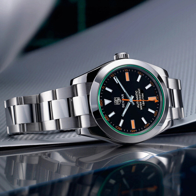 BENYAR-Relógio automático mecânico de luxo para homens, aço inoxidável, impermeável, relógio de pulso comercial, marca top