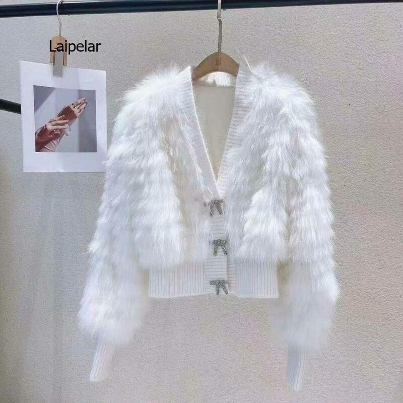 Malha de malha genuína falso casaco de pele de guaxinim jaqueta casaco moda feminina strass botões inverno quente casaco de pele ourwear