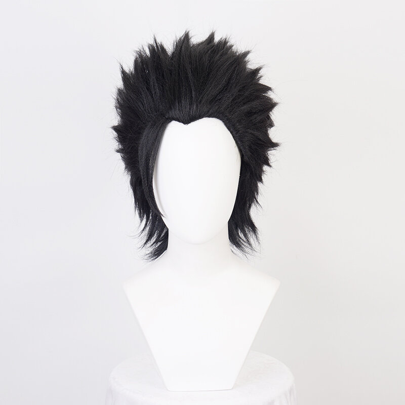 Final Fantasy-Peluca de cabello sintético resistente al calor para Cosplay, pelo corto negro con parte trasera cortada, gorro de peluca, FF7