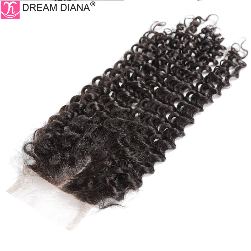 Dreamdiana ombre malaio encaracolado com fechamento 100% pacotes de cabelo humano remy com fechamento ombre afro kinky cabelo encaracolado com fechamento