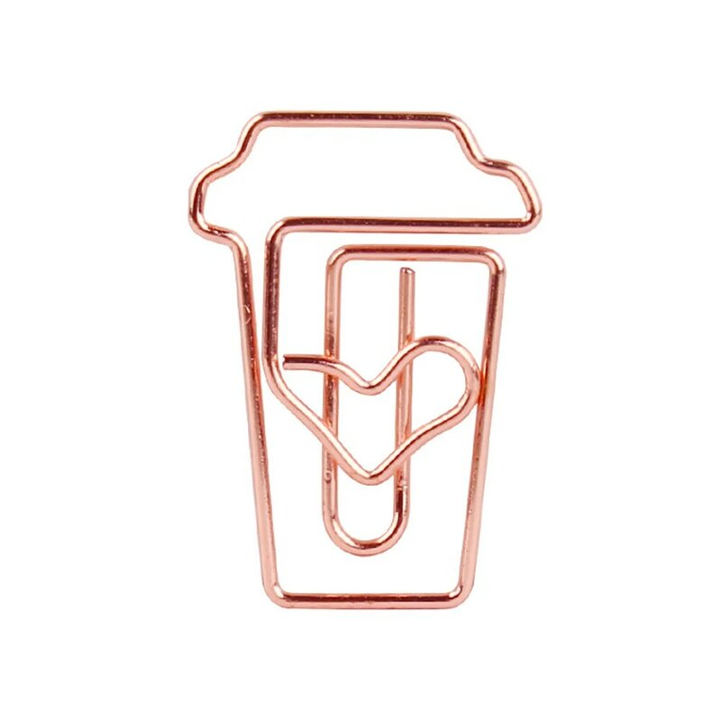12Pcs/box Coffee Cup Gold and Rose Gold Paper Clip Bookmark Binder Clip Office Accessories Paperclips Patchwork Clip