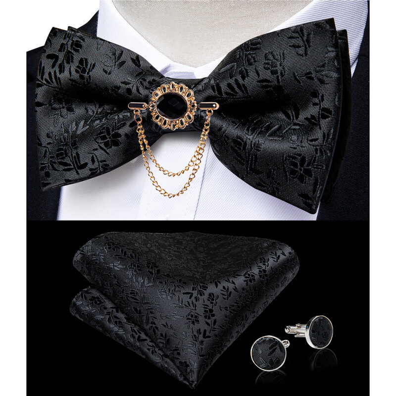 Conjunto floral preto de casamento de seda masculino, laço, broche, smoking, cinto largo formal, cinto cerimonial, faixa elástica, DiBanGu