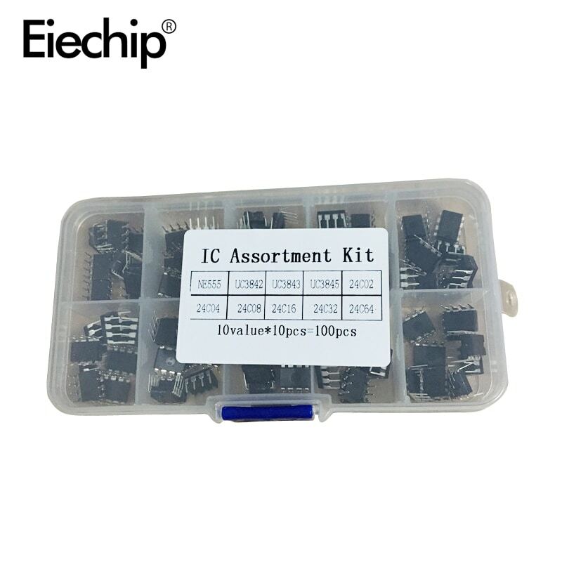 100 шт./лот общего назначения DIP IC kit NE555 UC3842 UC3843 UC3845 24C02 24C04 24C08 24C16 24C32 24C64 DIP каждый 10 шт.