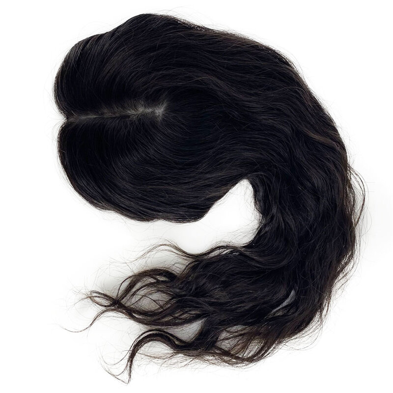 シルクスキン-ブラジルのナチュラルヘアトッパー,人間の髪の毛,ボリュームのある4つのヘアクリップ,波状の人間の髪の毛,頭皮トップ