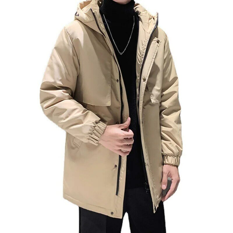 Мужской длинный пуховик, теплая куртка с капюшоном и мягкой оболочкой, ветровка для мужчин, новинка зимы 2021