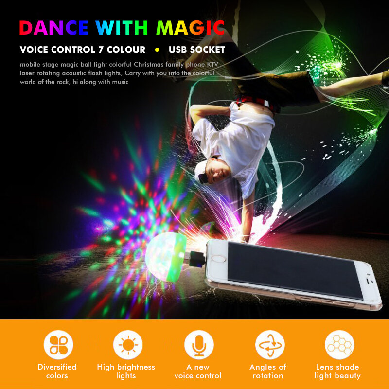 Mini luz USB RGB para DJ, lámpara de ambiente de bola de fiesta familiar, música colorida, sonido, USB, Apple, teléfono Android