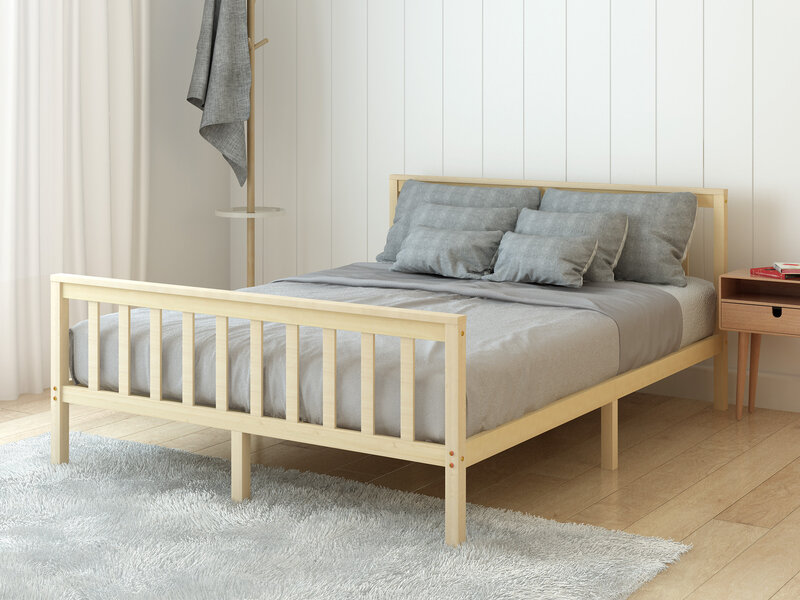 Panana Pure Solid Wood Double Bed Adult Children's Bed 4FT6 Solid Wood Bed White / Natural